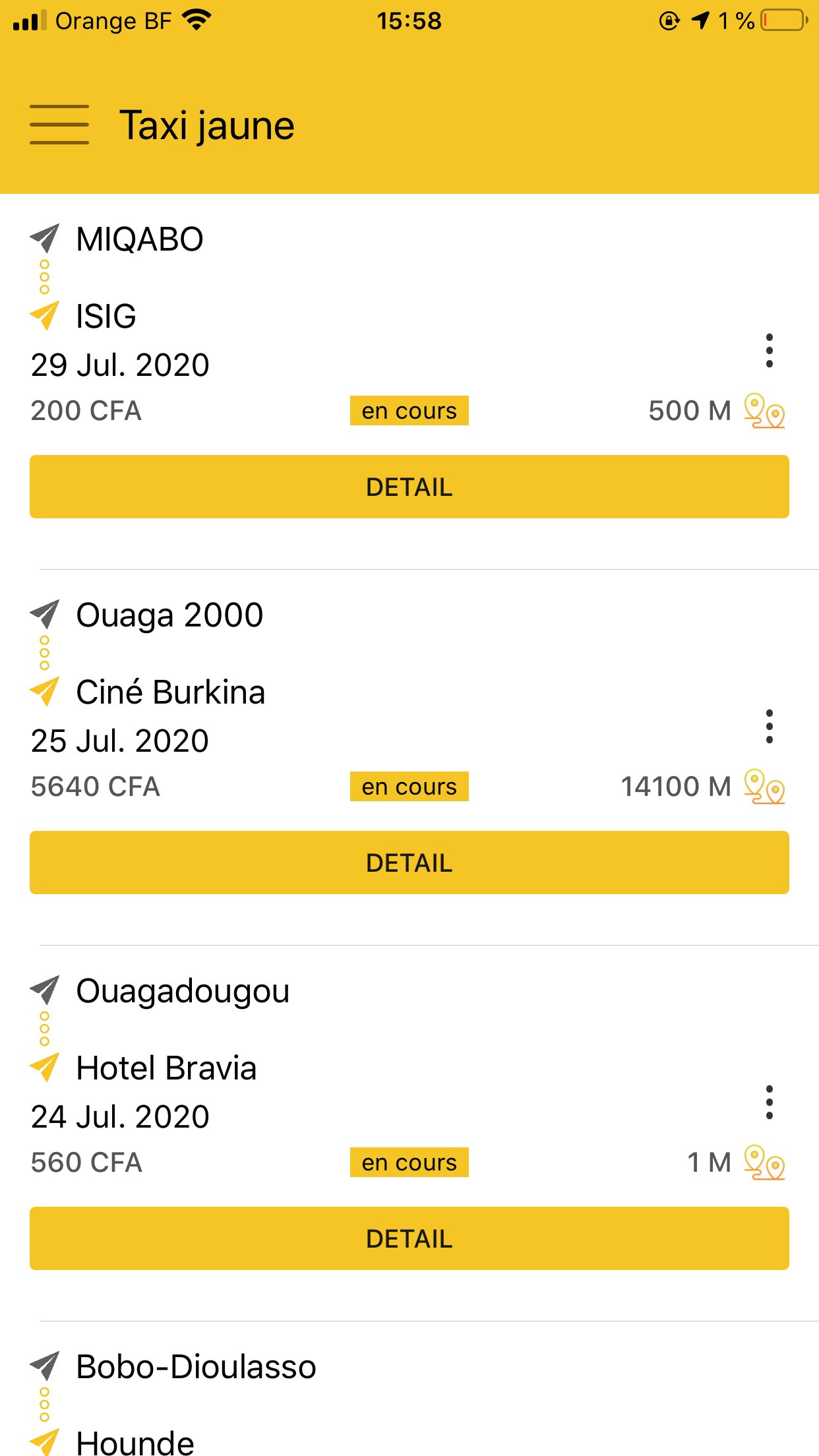 Taxi Jaune App interface